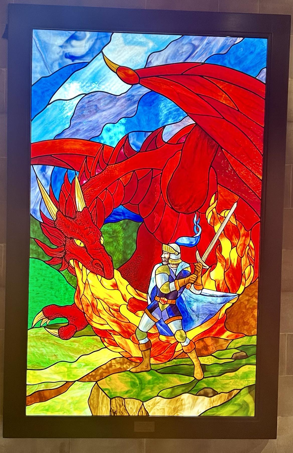 Dragon stained glass at Wizard of Lake Geneva exhibit, Geneval Lake Museum